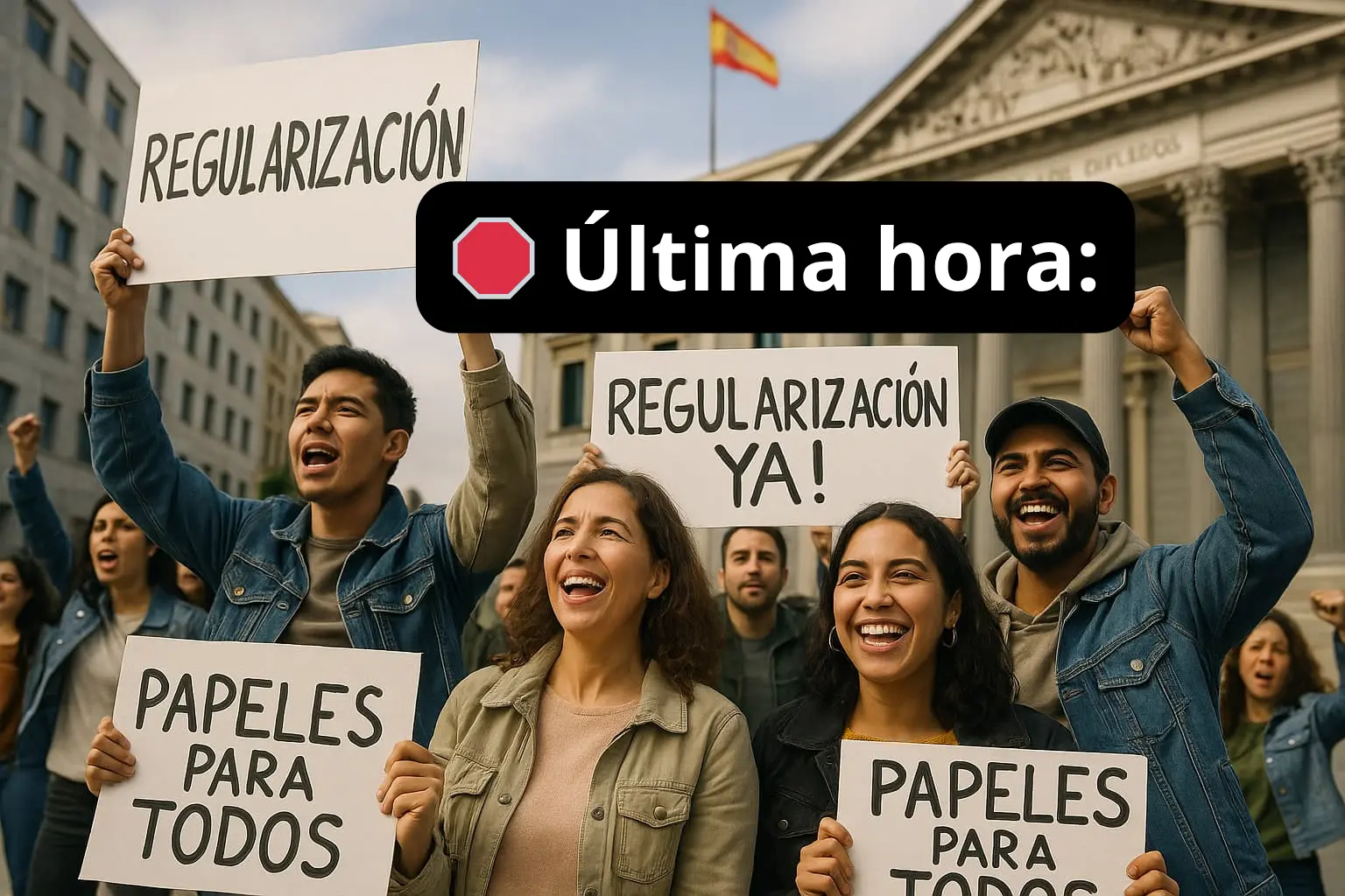 Familia latinoamericana revisando documentos con esperanza en casa – regularización masiva España