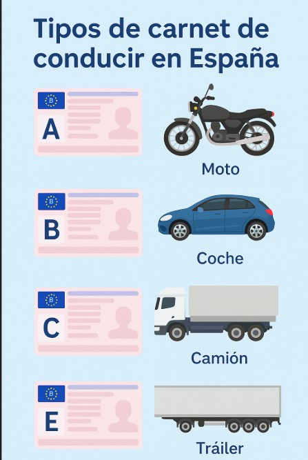 tipos-carnet-de-conducir-espana-infografia-1 Canje carnet de conducir: guía paso a paso para colombianos en España